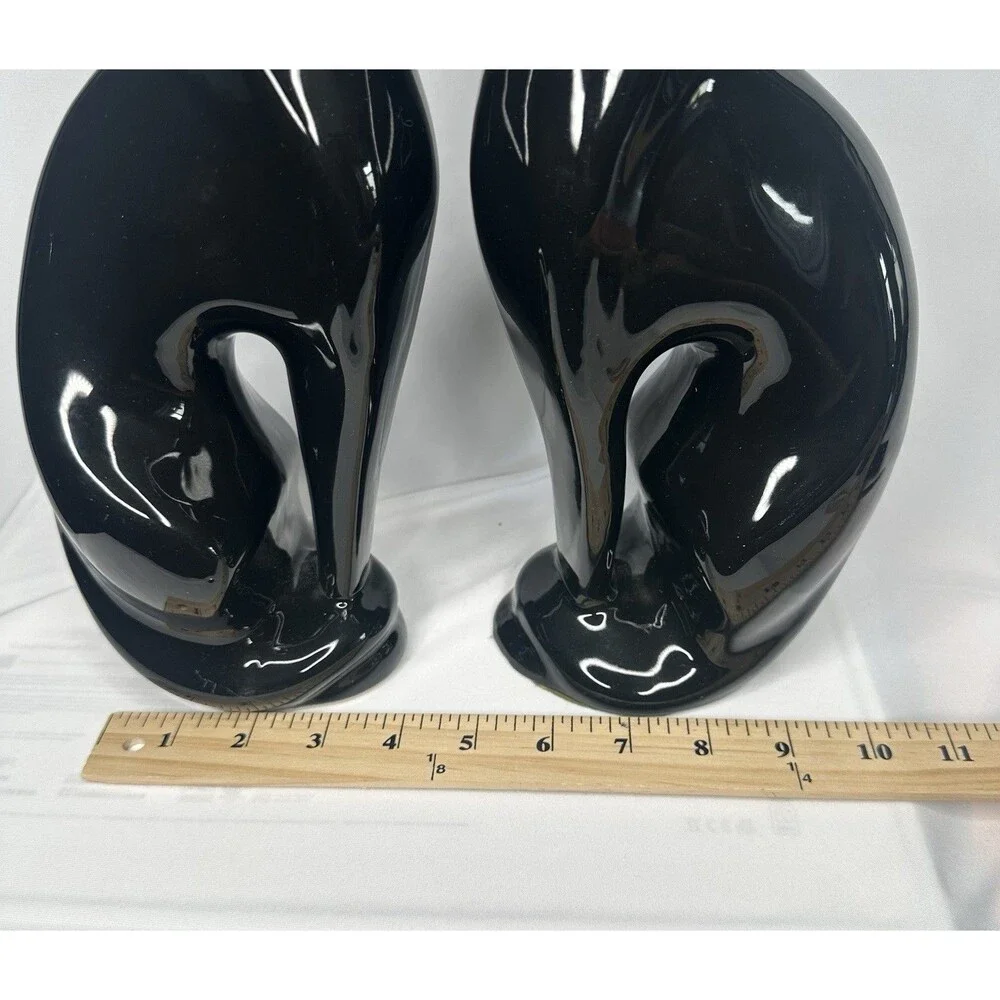 VTG Artmark Fine Ceramic Midnight Shadows Pair of Black Cats Green Eyes 12.5 in - Picture 12 of 12